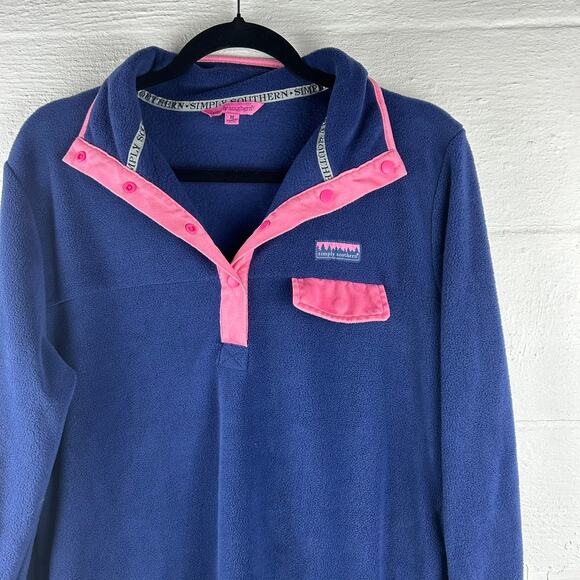 Simply Southern Navy & Light Pink Fleece Pullover Quarter Snap Size M - Picture 3 of 11